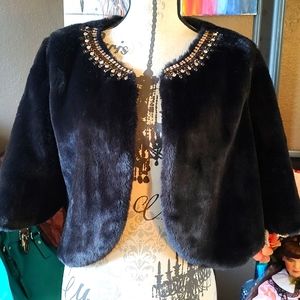 Faux mink cropped jacket